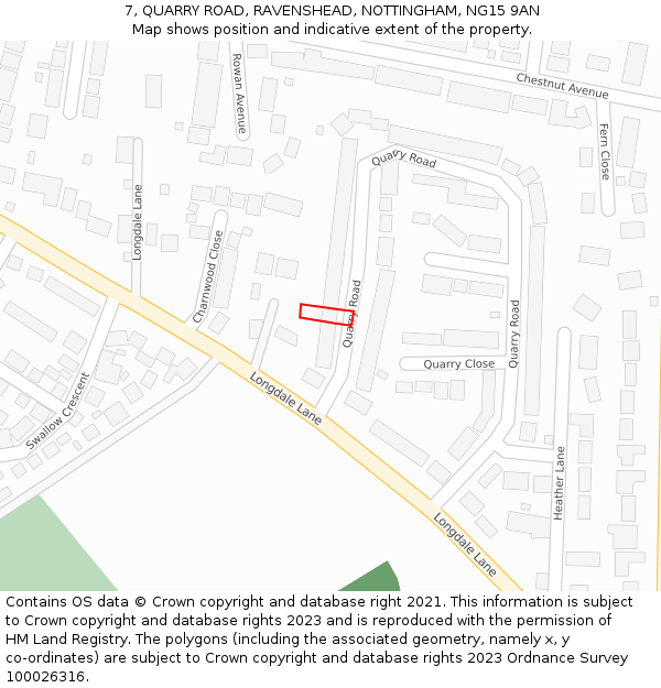 7, QUARRY ROAD, RAVENSHEAD, NOTTINGHAM, NG15 9AN: Location map and indicative extent of plot