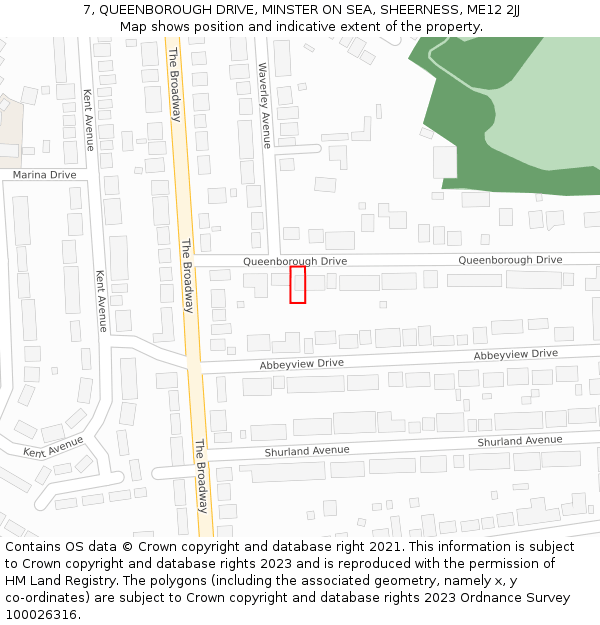 7, QUEENBOROUGH DRIVE, MINSTER ON SEA, SHEERNESS, ME12 2JJ: Location map and indicative extent of plot