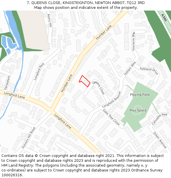 7, QUEENS CLOSE, KINGSTEIGNTON, NEWTON ABBOT, TQ12 3RD: Location map and indicative extent of plot
