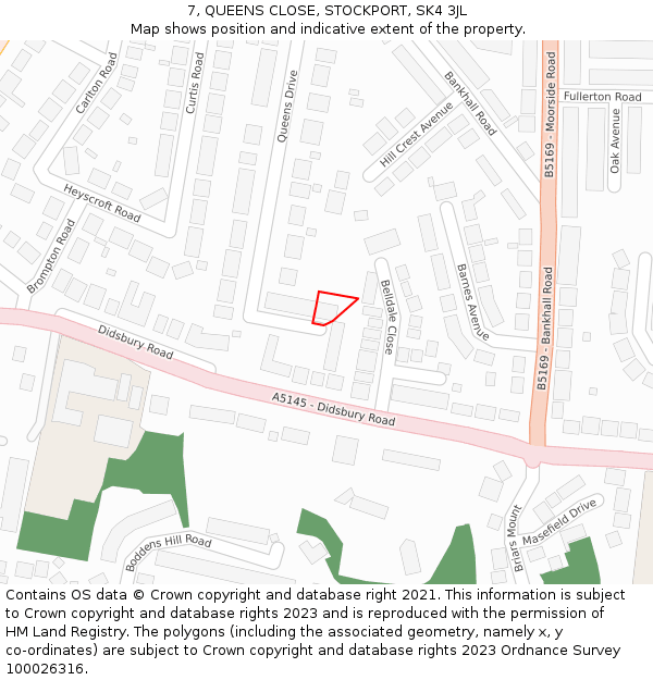 7, QUEENS CLOSE, STOCKPORT, SK4 3JL: Location map and indicative extent of plot
