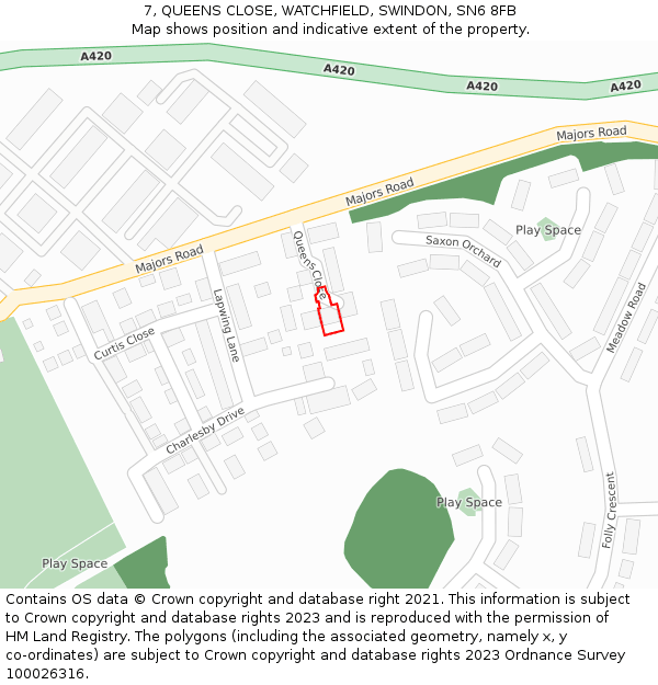 7, QUEENS CLOSE, WATCHFIELD, SWINDON, SN6 8FB: Location map and indicative extent of plot