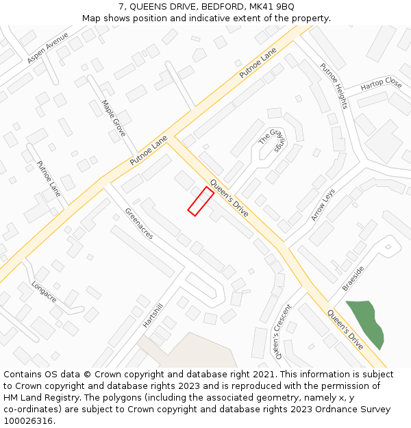 7, QUEENS DRIVE, BEDFORD, MK41 9BQ: Location map and indicative extent of plot