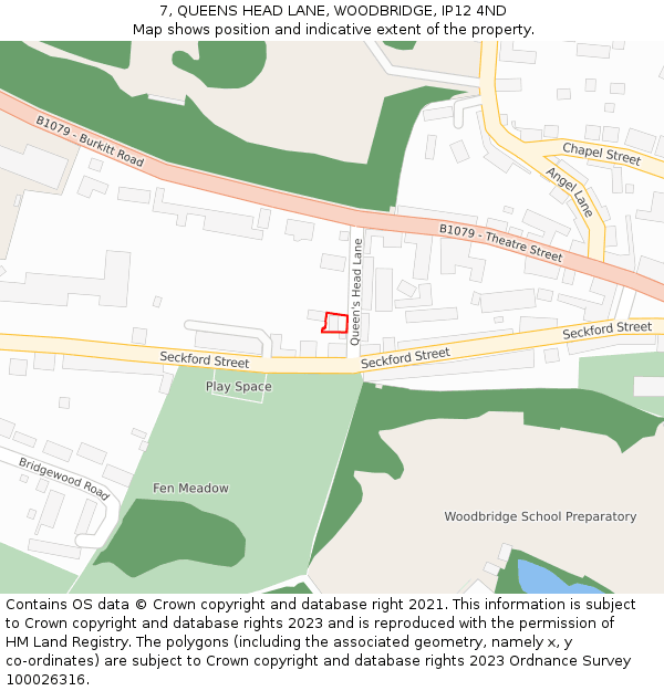 7, QUEENS HEAD LANE, WOODBRIDGE, IP12 4ND: Location map and indicative extent of plot