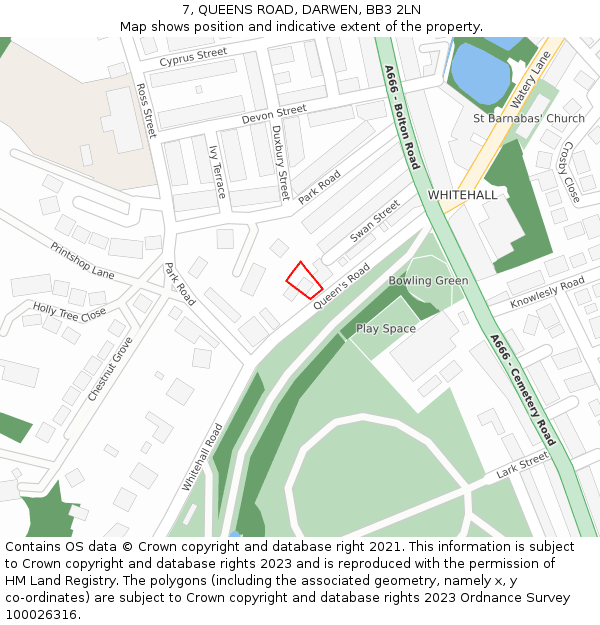 7, QUEENS ROAD, DARWEN, BB3 2LN: Location map and indicative extent of plot