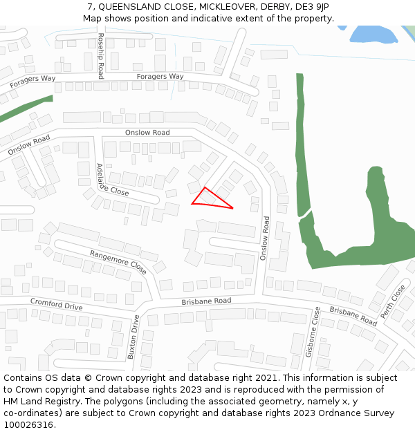 7, QUEENSLAND CLOSE, MICKLEOVER, DERBY, DE3 9JP: Location map and indicative extent of plot