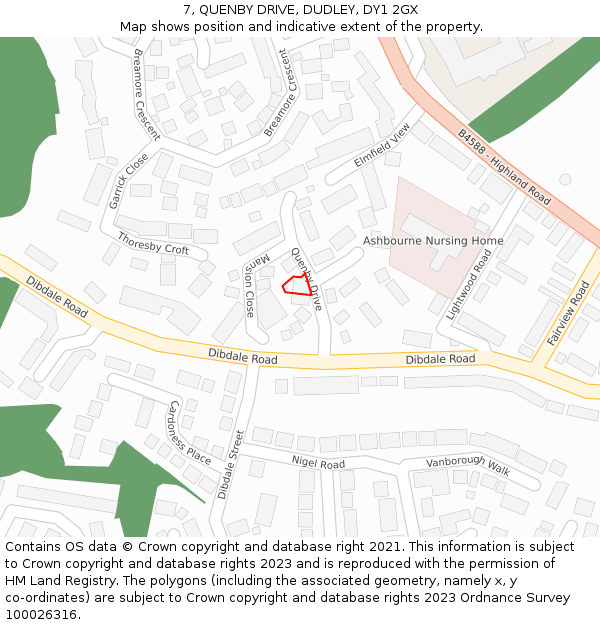 7, QUENBY DRIVE, DUDLEY, DY1 2GX: Location map and indicative extent of plot