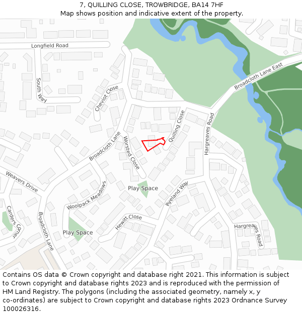 7, QUILLING CLOSE, TROWBRIDGE, BA14 7HF: Location map and indicative extent of plot