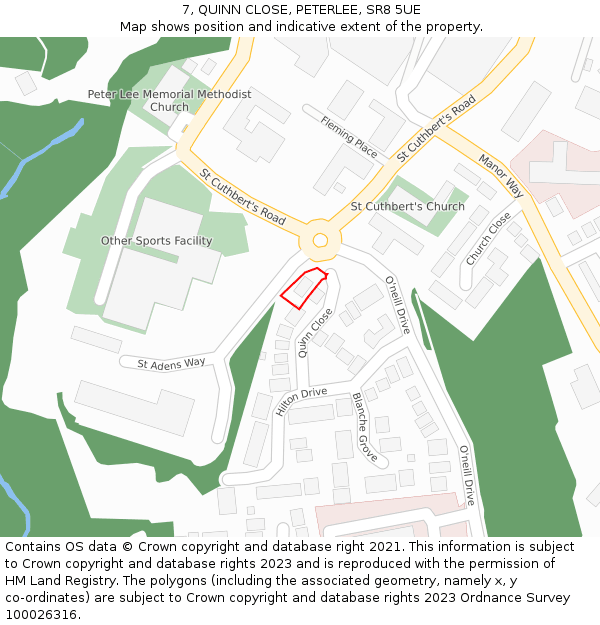 7, QUINN CLOSE, PETERLEE, SR8 5UE: Location map and indicative extent of plot