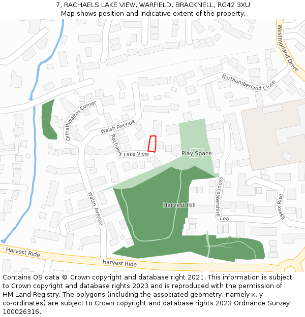 7, RACHAELS LAKE VIEW, WARFIELD, BRACKNELL, RG42 3XU: Location map and indicative extent of plot