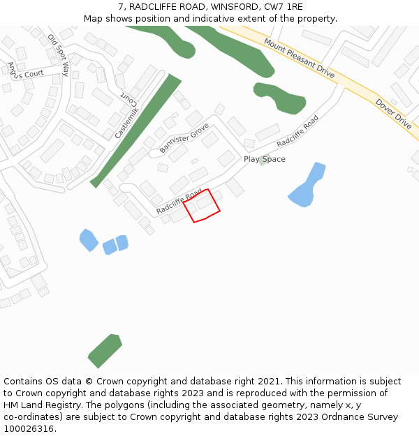 7, RADCLIFFE ROAD, WINSFORD, CW7 1RE: Location map and indicative extent of plot