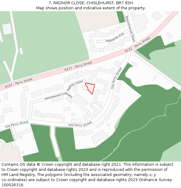 7, RADNOR CLOSE, CHISLEHURST, BR7 6SH: Location map and indicative extent of plot