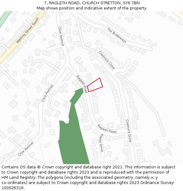 7, RAGLETH ROAD, CHURCH STRETTON, SY6 7BN: Location map and indicative extent of plot