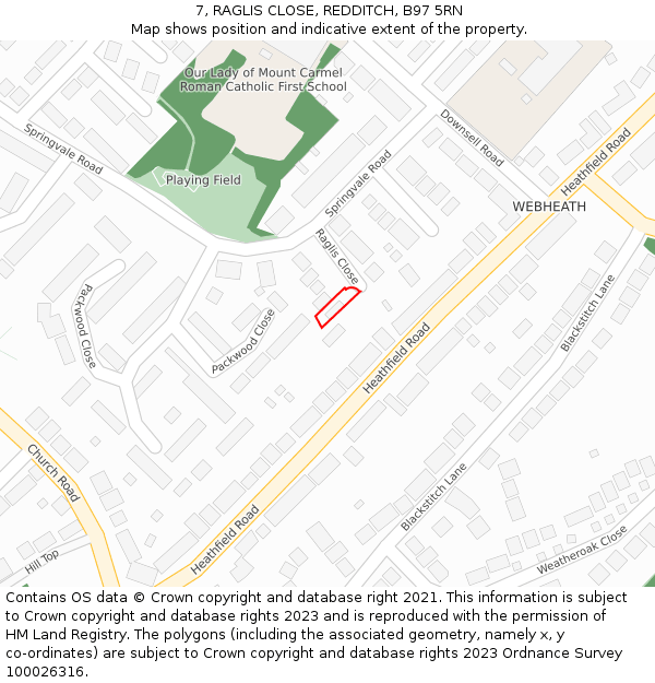 7, RAGLIS CLOSE, REDDITCH, B97 5RN: Location map and indicative extent of plot