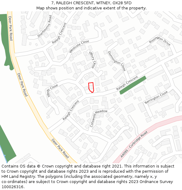 7, RALEGH CRESCENT, WITNEY, OX28 5FD: Location map and indicative extent of plot