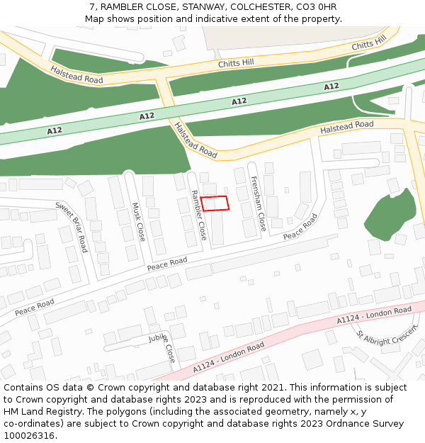 7, RAMBLER CLOSE, STANWAY, COLCHESTER, CO3 0HR: Location map and indicative extent of plot