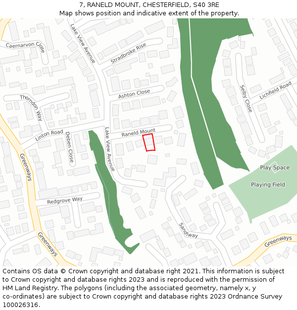 7, RANELD MOUNT, CHESTERFIELD, S40 3RE: Location map and indicative extent of plot