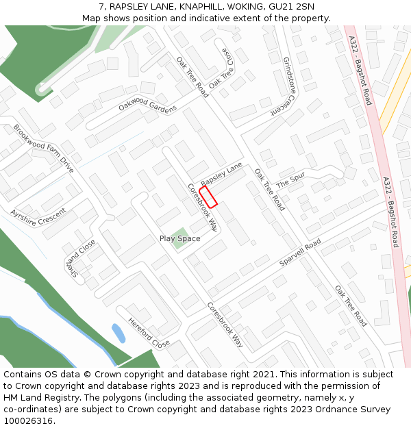 7, RAPSLEY LANE, KNAPHILL, WOKING, GU21 2SN: Location map and indicative extent of plot
