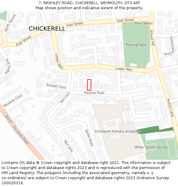 7, RASHLEY ROAD, CHICKERELL, WEYMOUTH, DT3 4AT: Location map and indicative extent of plot