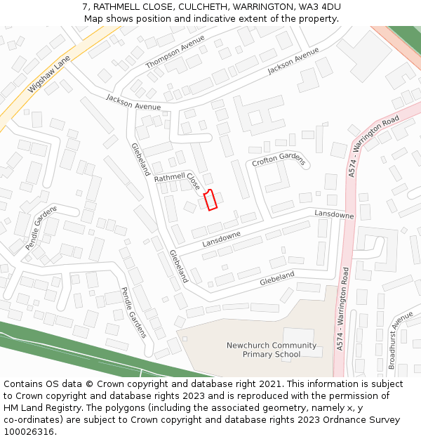 7, RATHMELL CLOSE, CULCHETH, WARRINGTON, WA3 4DU: Location map and indicative extent of plot