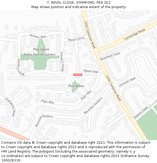 7, RAVEL CLOSE, STAMFORD, PE9 1EZ: Location map and indicative extent of plot