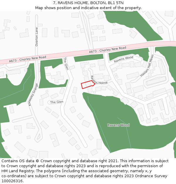 7, RAVENS HOLME, BOLTON, BL1 5TN: Location map and indicative extent of plot