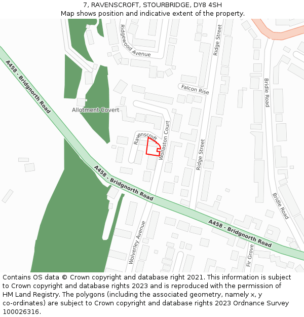 7, RAVENSCROFT, STOURBRIDGE, DY8 4SH: Location map and indicative extent of plot