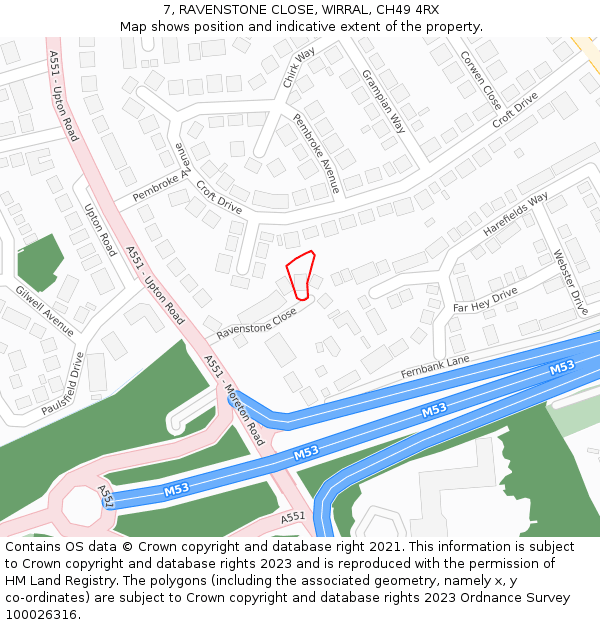 7, RAVENSTONE CLOSE, WIRRAL, CH49 4RX: Location map and indicative extent of plot