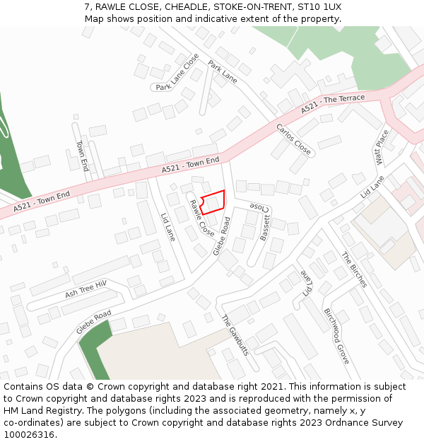 7, RAWLE CLOSE, CHEADLE, STOKE-ON-TRENT, ST10 1UX: Location map and indicative extent of plot