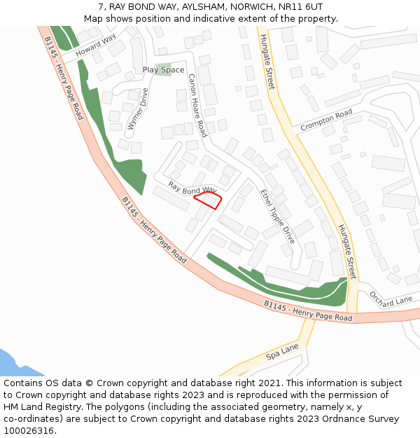 7, RAY BOND WAY, AYLSHAM, NORWICH, NR11 6UT: Location map and indicative extent of plot