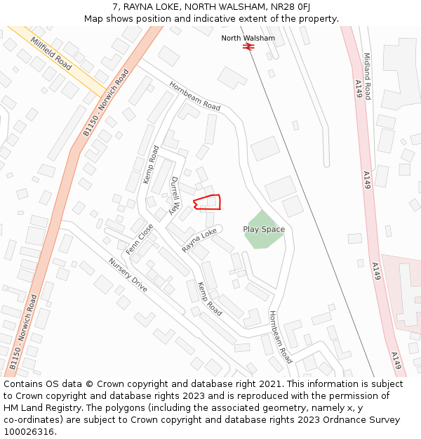 7, RAYNA LOKE, NORTH WALSHAM, NR28 0FJ: Location map and indicative extent of plot