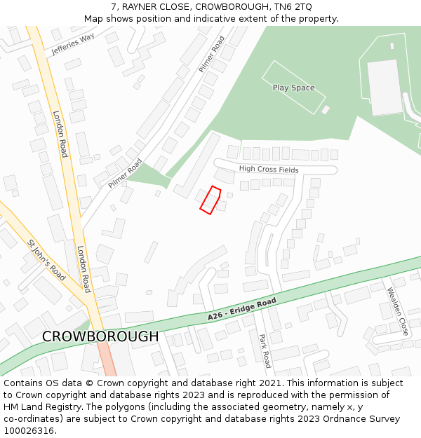 7, RAYNER CLOSE, CROWBOROUGH, TN6 2TQ: Location map and indicative extent of plot