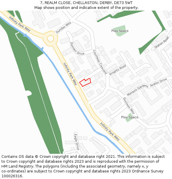 7, REALM CLOSE, CHELLASTON, DERBY, DE73 5WT: Location map and indicative extent of plot