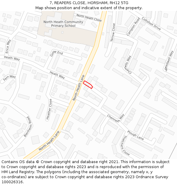 7, REAPERS CLOSE, HORSHAM, RH12 5TG: Location map and indicative extent of plot