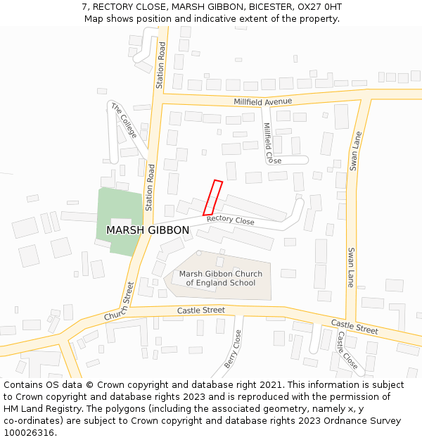7, RECTORY CLOSE, MARSH GIBBON, BICESTER, OX27 0HT: Location map and indicative extent of plot