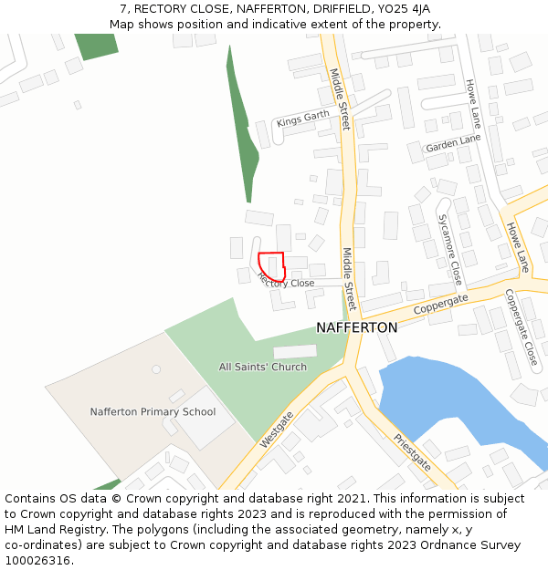 7, RECTORY CLOSE, NAFFERTON, DRIFFIELD, YO25 4JA: Location map and indicative extent of plot