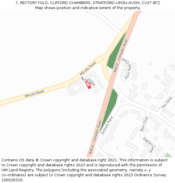 7, RECTORY FOLD, CLIFFORD CHAMBERS, STRATFORD-UPON-AVON, CV37 8FZ: Location map and indicative extent of plot