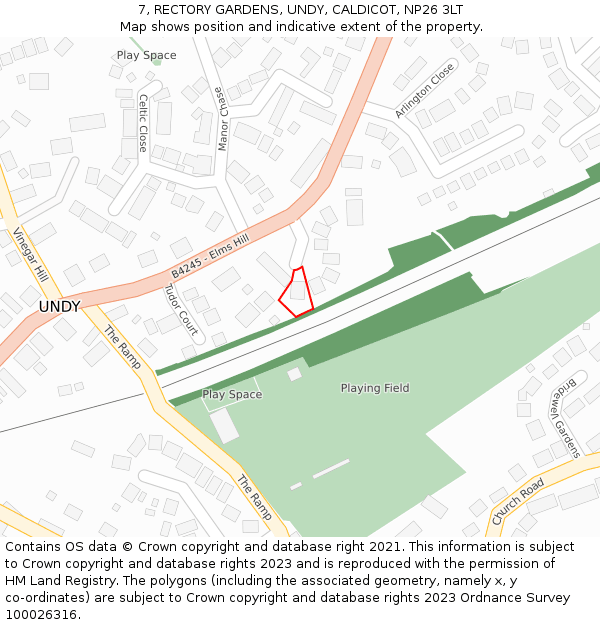 7, RECTORY GARDENS, UNDY, CALDICOT, NP26 3LT: Location map and indicative extent of plot