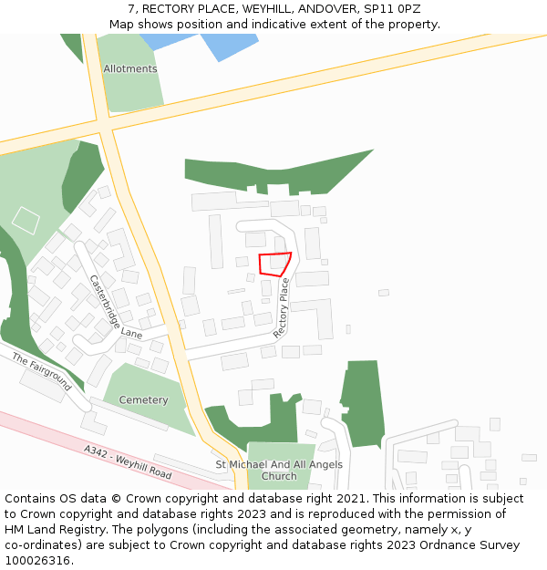 7, RECTORY PLACE, WEYHILL, ANDOVER, SP11 0PZ: Location map and indicative extent of plot