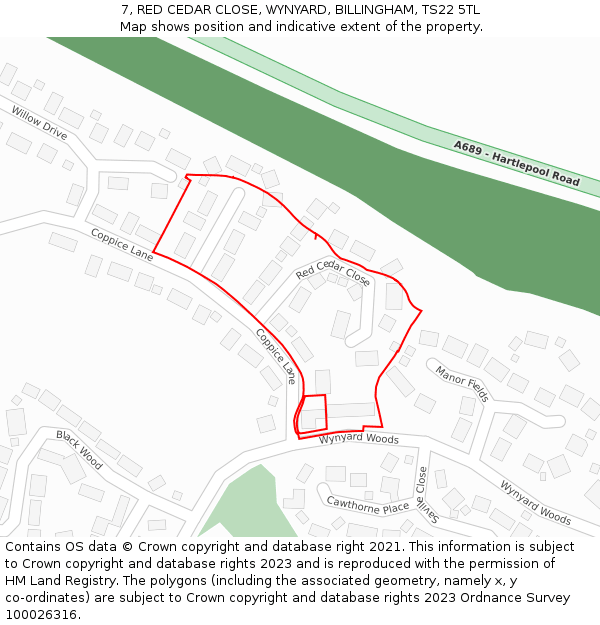 7, RED CEDAR CLOSE, WYNYARD, BILLINGHAM, TS22 5TL: Location map and indicative extent of plot