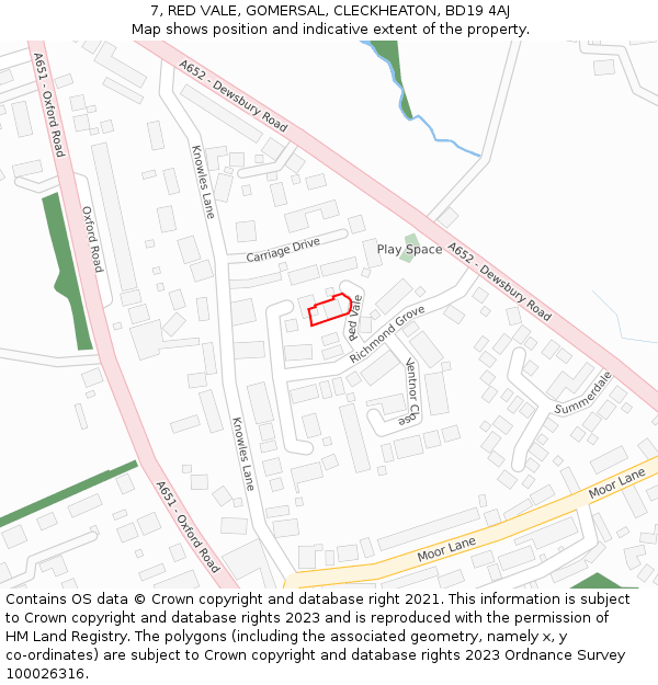7, RED VALE, GOMERSAL, CLECKHEATON, BD19 4AJ: Location map and indicative extent of plot