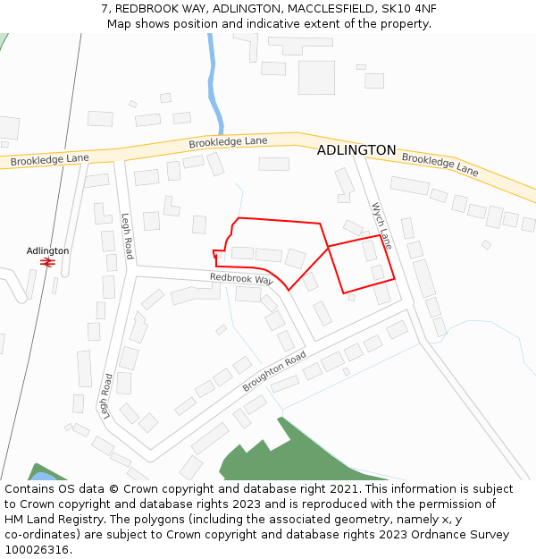 7, REDBROOK WAY, ADLINGTON, MACCLESFIELD, SK10 4NF: Location map and indicative extent of plot