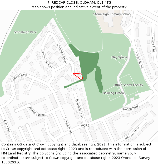 7, REDCAR CLOSE, OLDHAM, OL1 4TG: Location map and indicative extent of plot