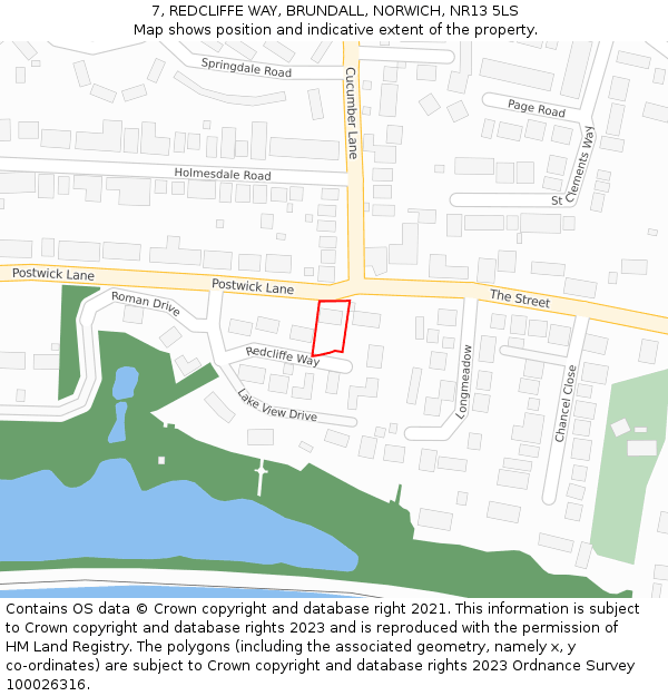 7, REDCLIFFE WAY, BRUNDALL, NORWICH, NR13 5LS: Location map and indicative extent of plot