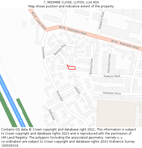 7, REDMIRE CLOSE, LUTON, LU4 9DX: Location map and indicative extent of plot