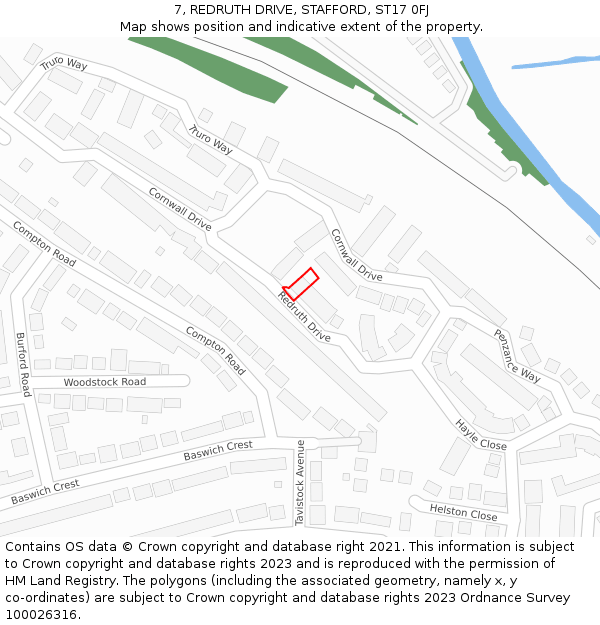7, REDRUTH DRIVE, STAFFORD, ST17 0FJ: Location map and indicative extent of plot