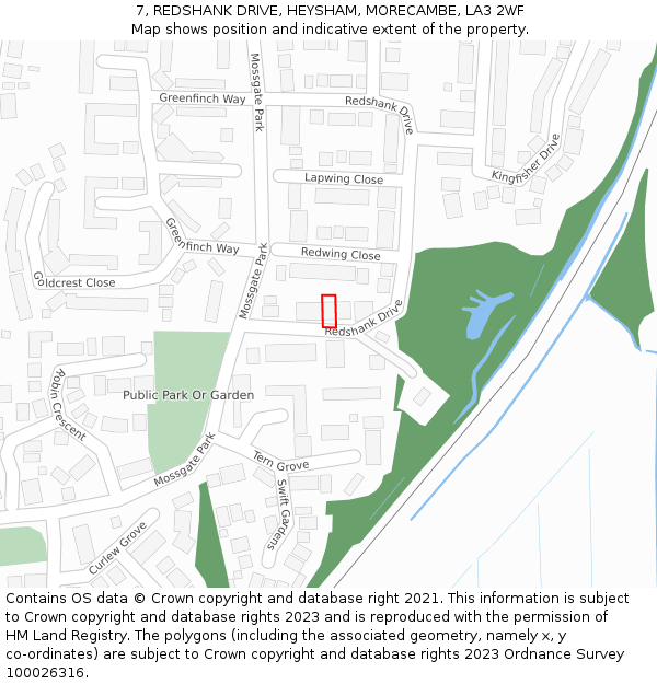 7, REDSHANK DRIVE, HEYSHAM, MORECAMBE, LA3 2WF: Location map and indicative extent of plot