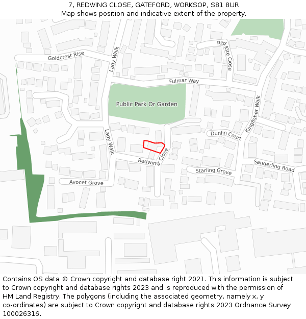 7, REDWING CLOSE, GATEFORD, WORKSOP, S81 8UR: Location map and indicative extent of plot