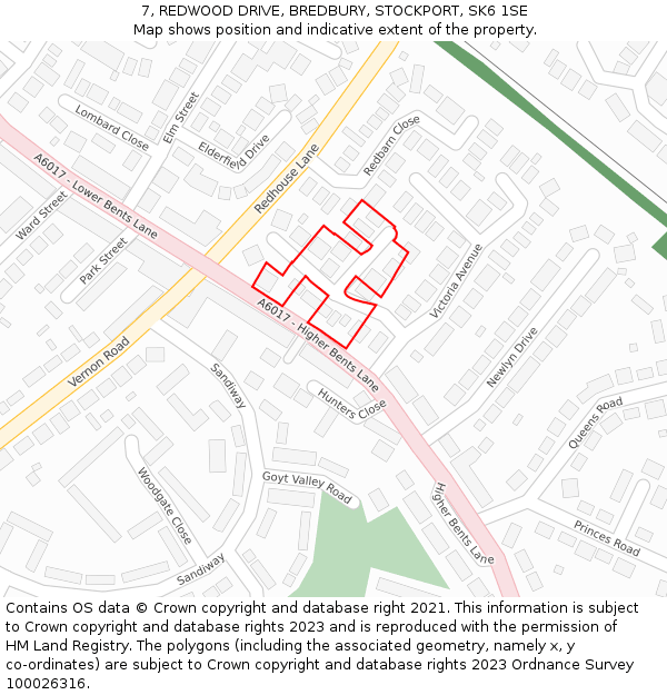 7, REDWOOD DRIVE, BREDBURY, STOCKPORT, SK6 1SE: Location map and indicative extent of plot