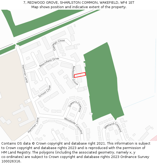7, REDWOOD GROVE, SHARLSTON COMMON, WAKEFIELD, WF4 1ET: Location map and indicative extent of plot