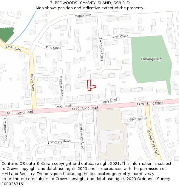 7, REDWOODS, CANVEY ISLAND, SS8 9LD: Location map and indicative extent of plot